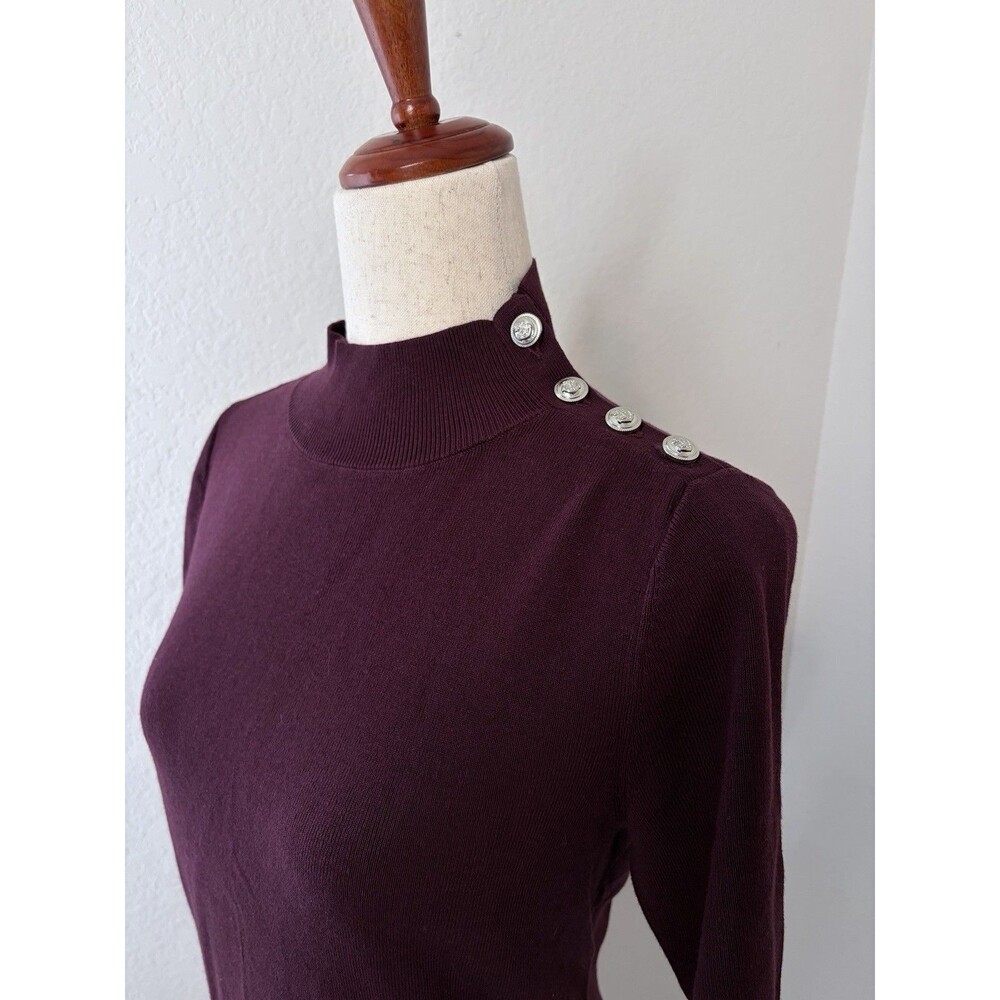 Talbots Womens M Mock Neck Knit Top Burgundy Short Sleeve Old Money Preppy